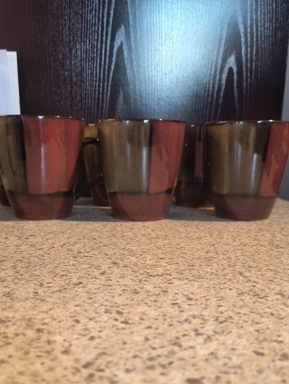 Ceramic Two-Tone Brown and Olive Green With A Tint Of red Coffee Mug - Set Of 6